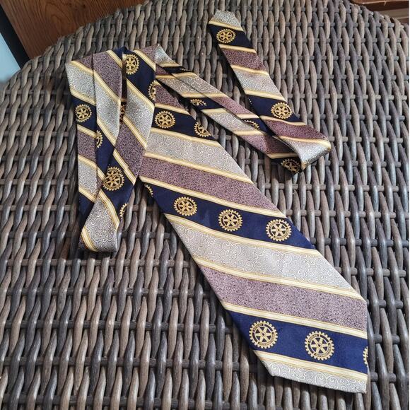 Russell-Hampton Other - RUSSELL-HAMPTON CO. Brown Tan Gold Rotarian Scrolling Logo Mens Neck Tie 57"X4"